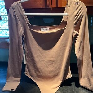 Babaton Beige Square Neck Bodysuit